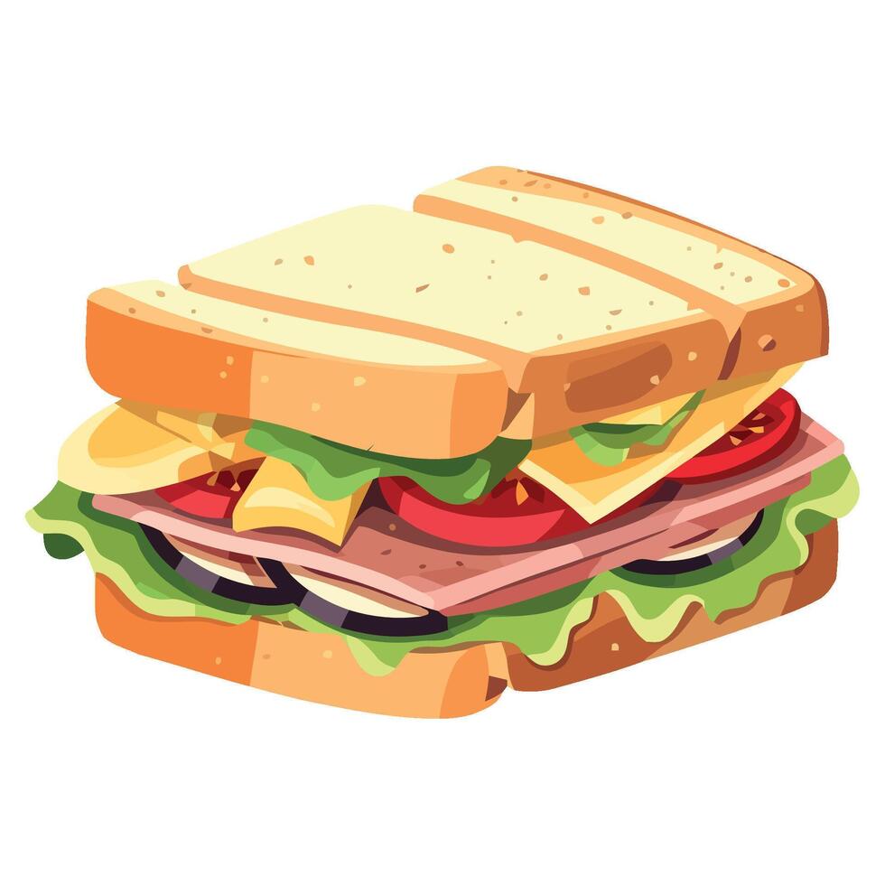 A sandwich with meat, cheese and vegetables on a white background vector