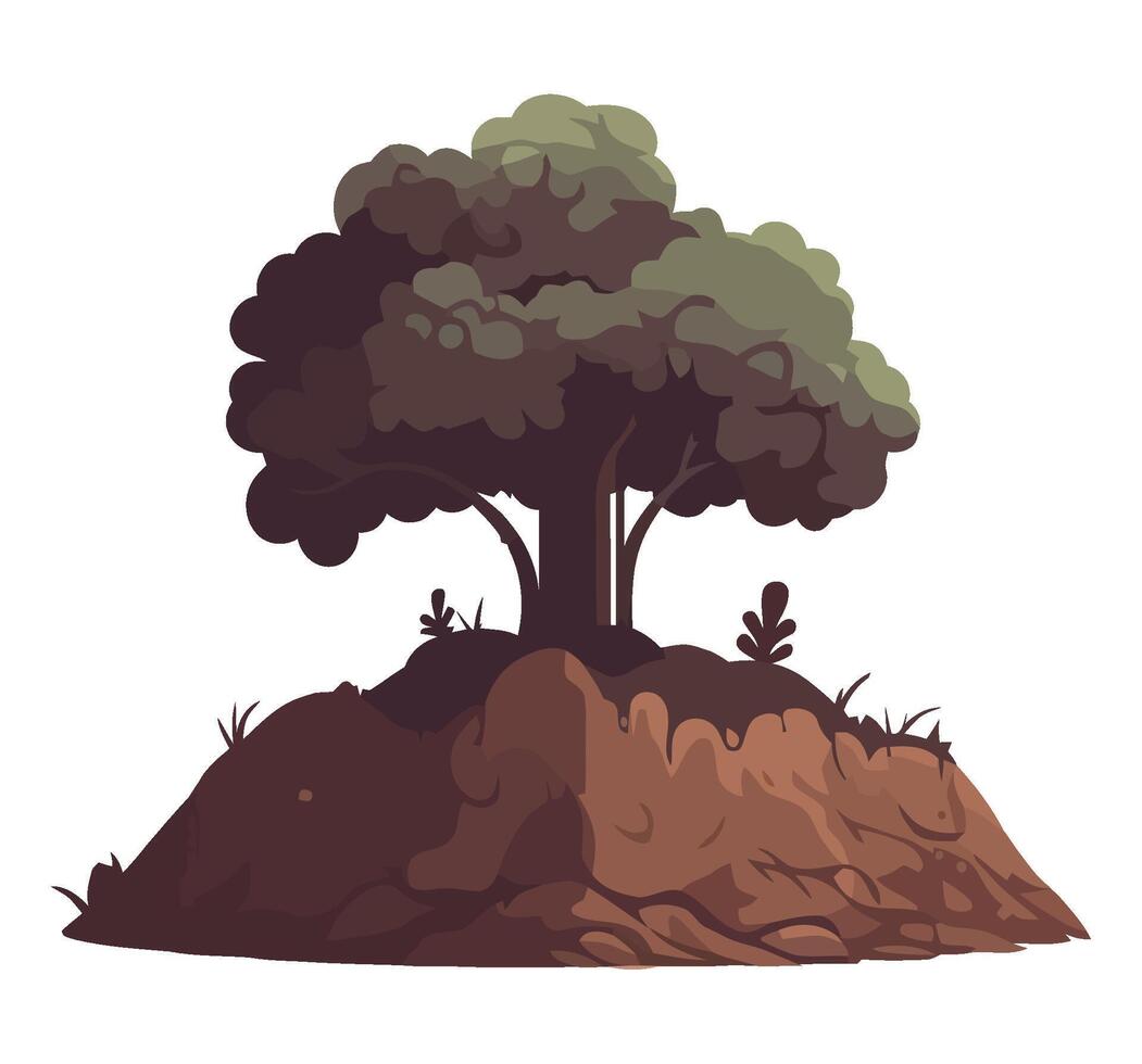 A cartoon tree on top of a hill vector