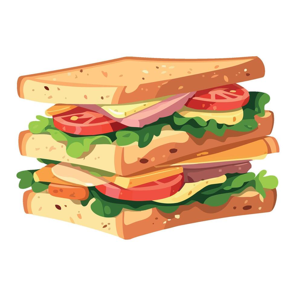 Sandwich with meat, cheese and vegetables illustration vector