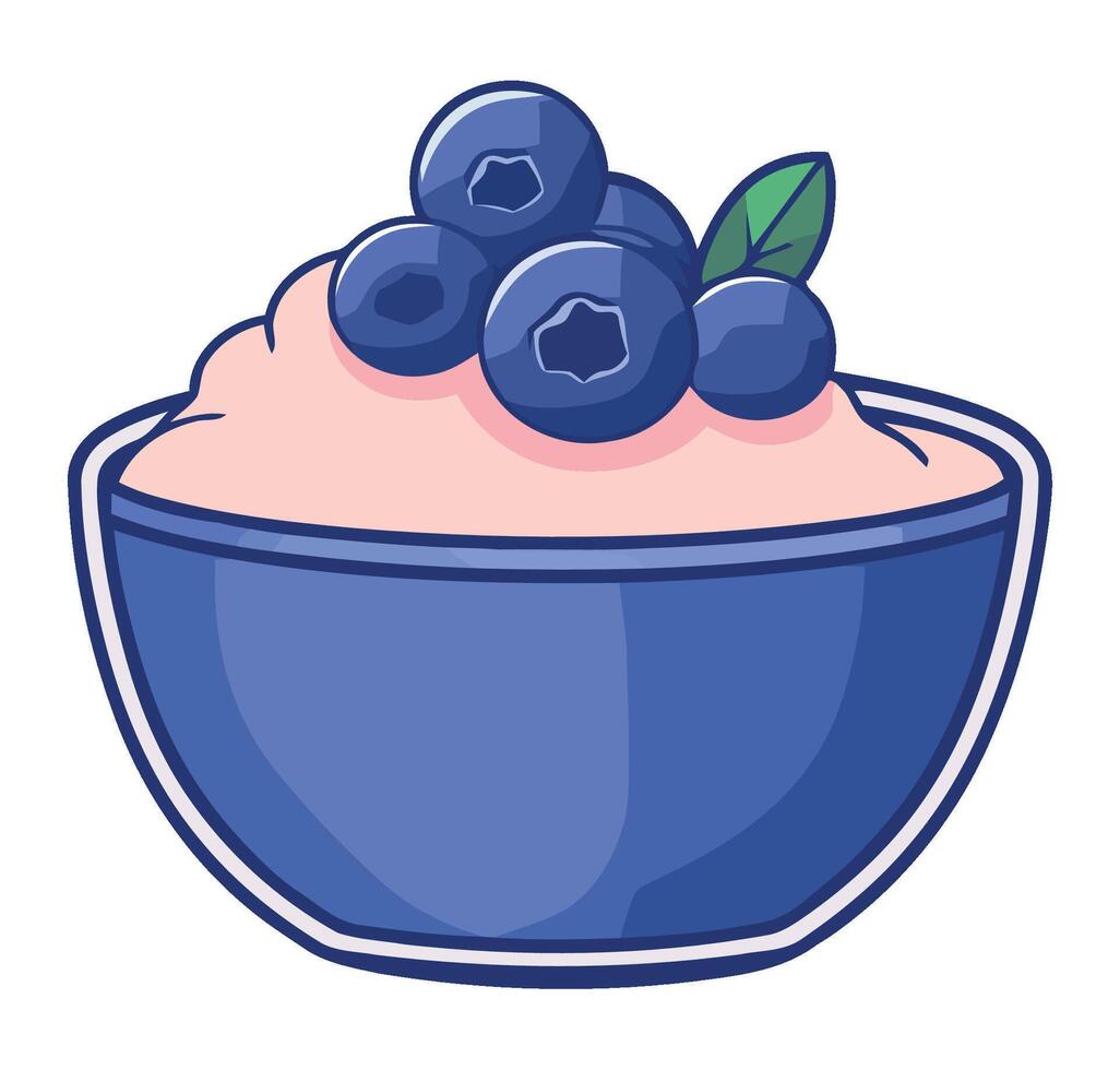 Blueberry yogurt with berries in a bowl illustration vector