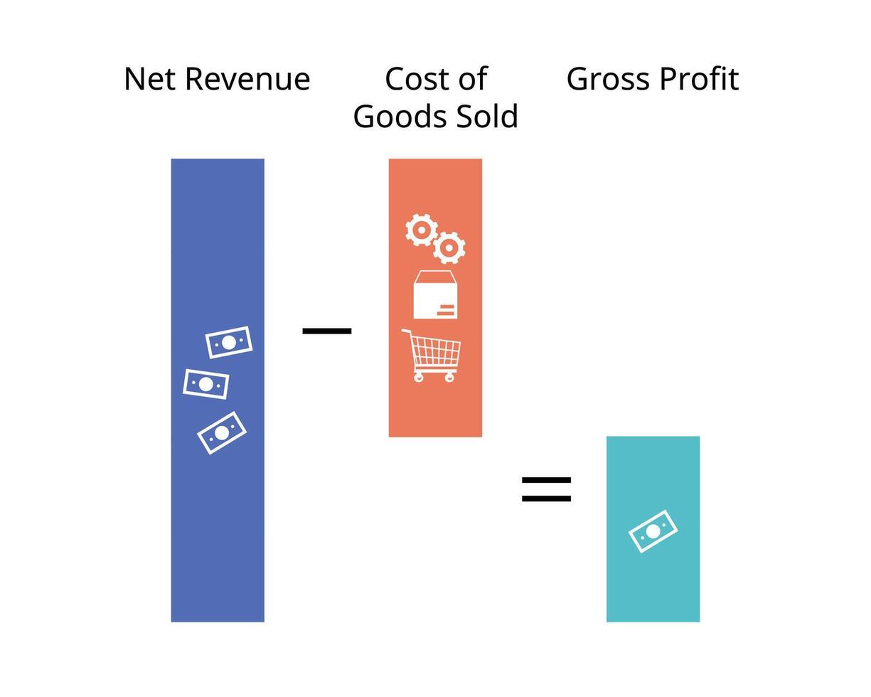 gross profit formula to see amount after net revenue and cost of goods sold vector