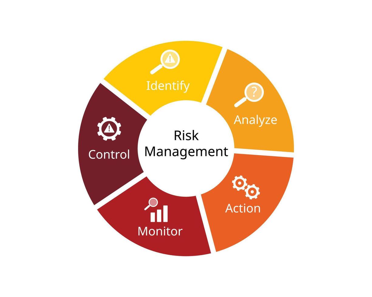 Risk Management Cycle from identify, assess, action, monitor, control the risk vector