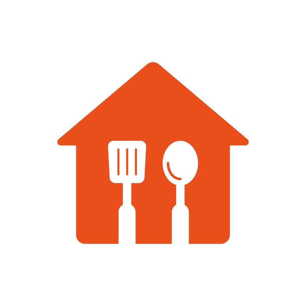 home with spoon and spatula restaurant logo vector
