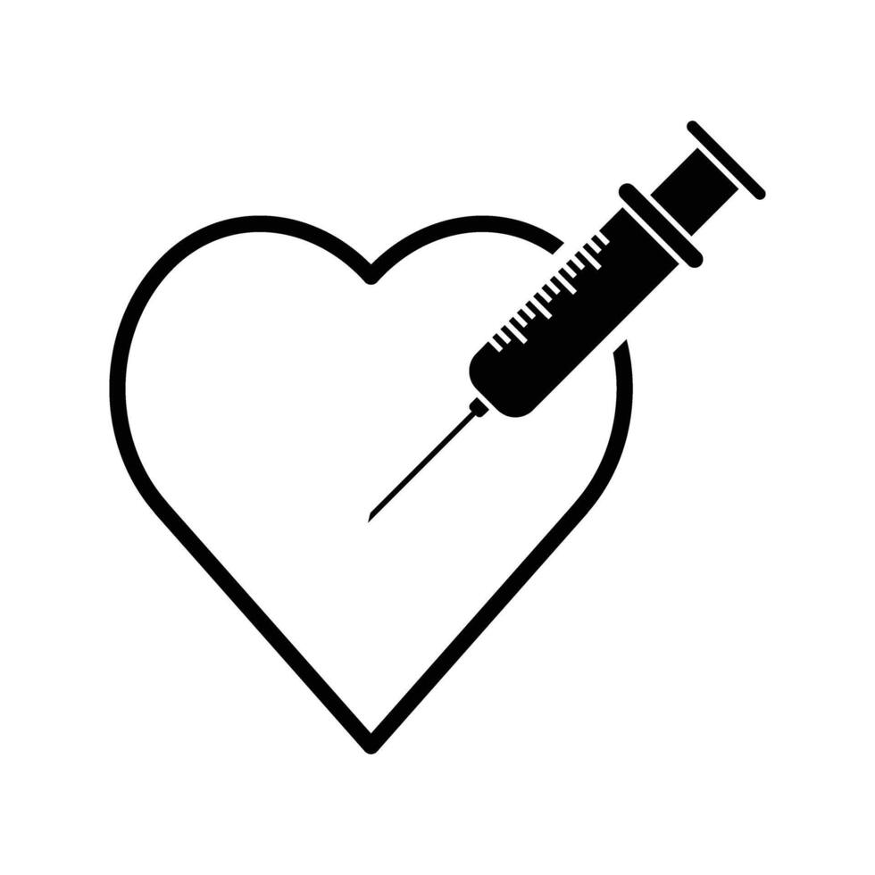heart with syringe medical injection on heart cardiology icon vector