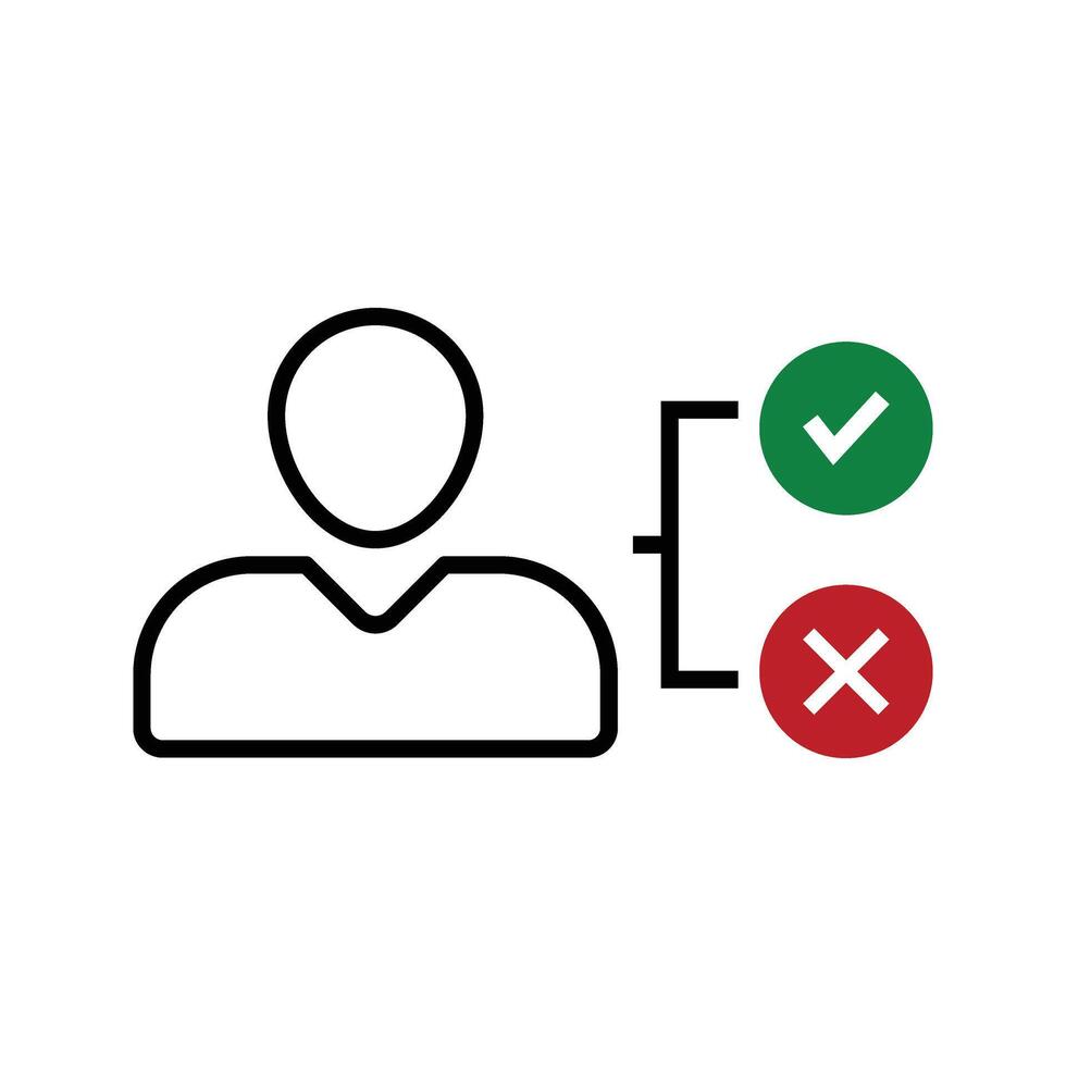 person with checkmark and cross symbol vector