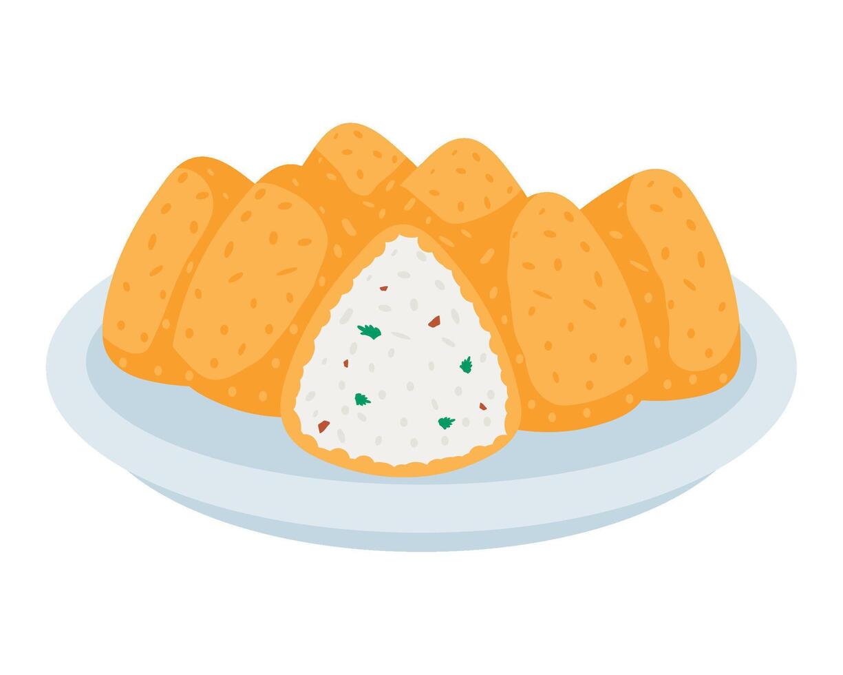 A plate with fried rice and a piece of it vector