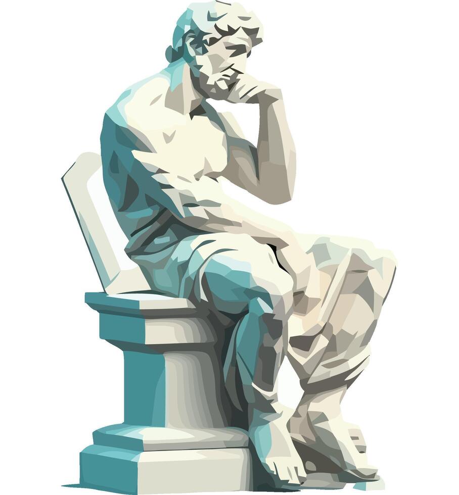 The thinker statue, low polygonal illustration vector