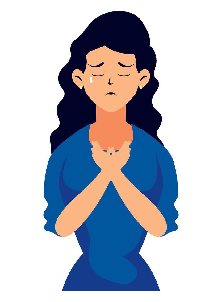 A woman praying with her hands folded in front of her vector