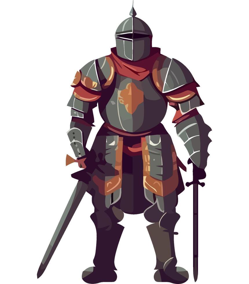 A knight in armor standing with his sword vector