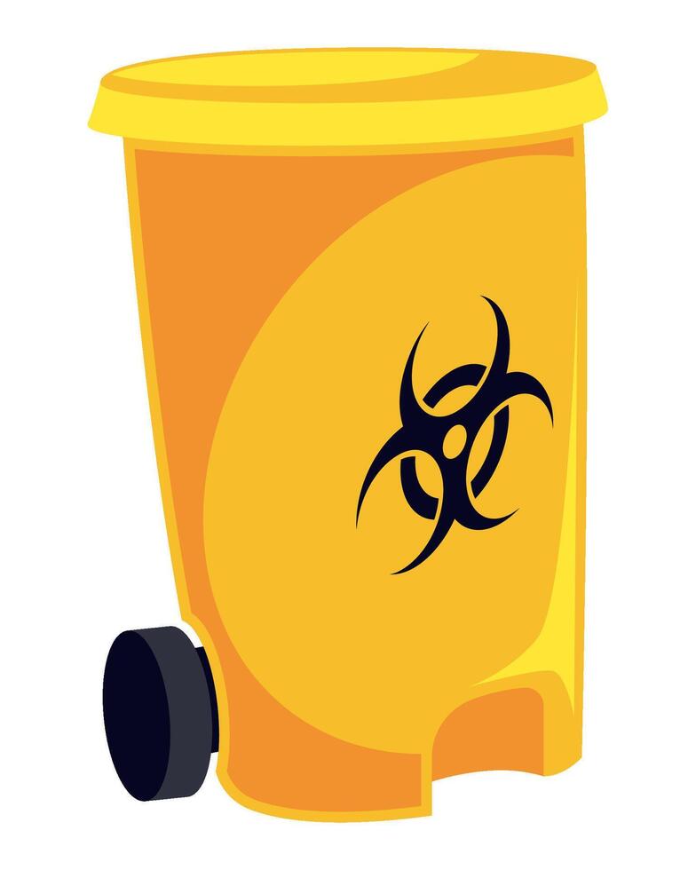 A yellow trash can with a biohazard symbol on it vector