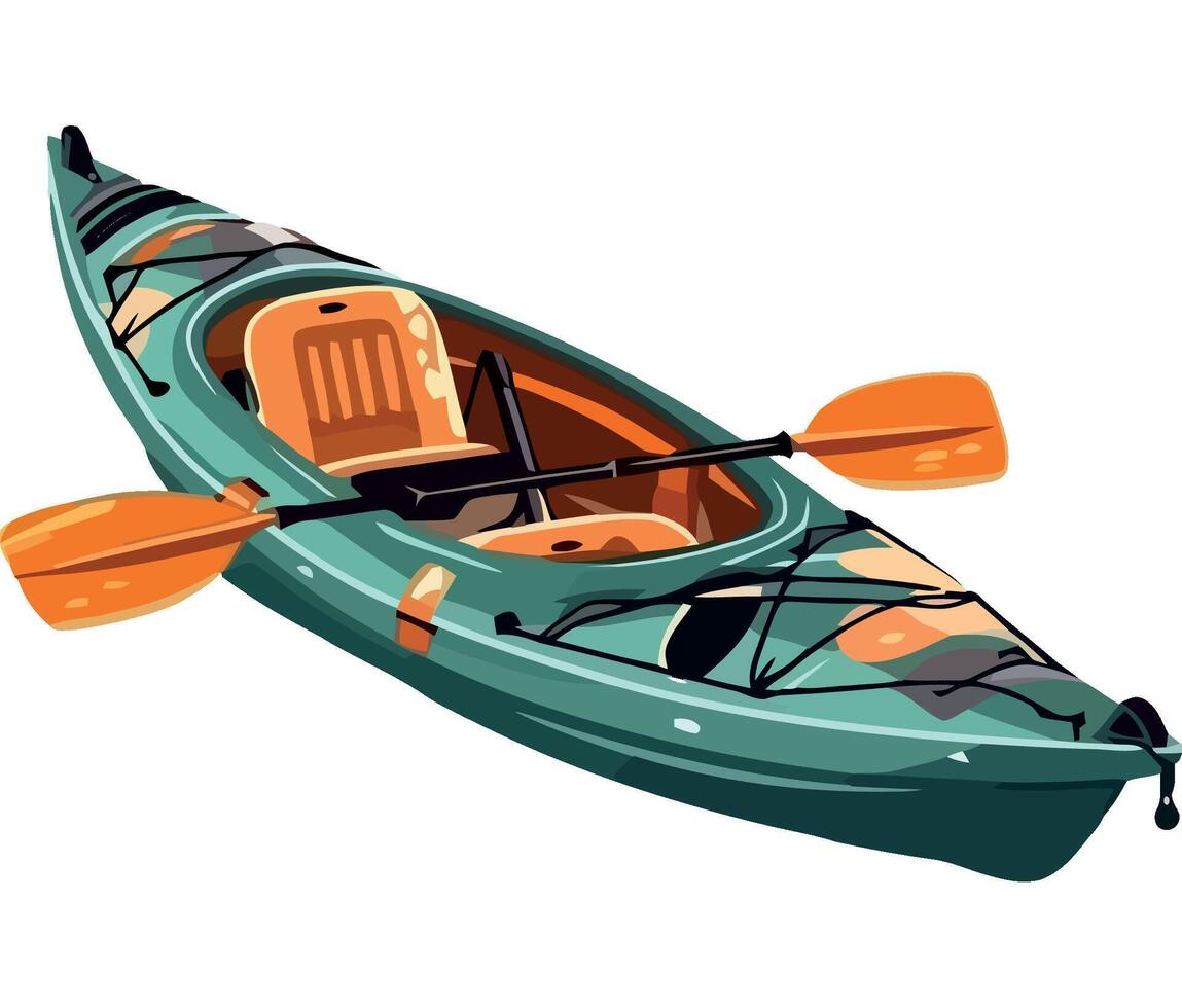 A green kayak with orange paddles on a white background vector