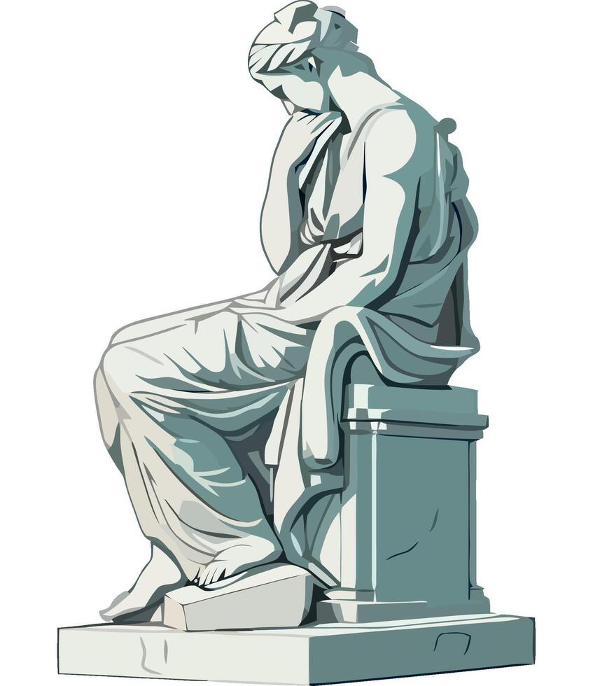 A statue of a woman sitting on a stone bench vector