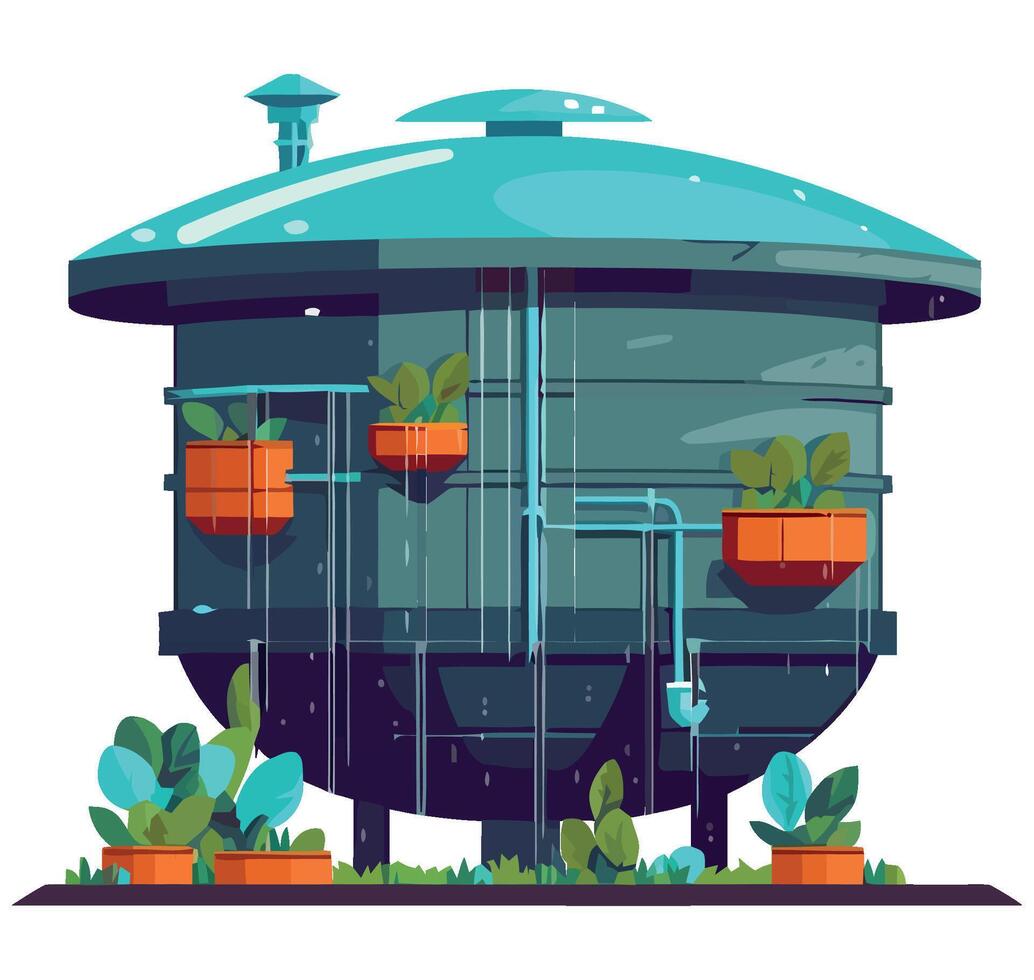 An illustration of a water tank with plants vector