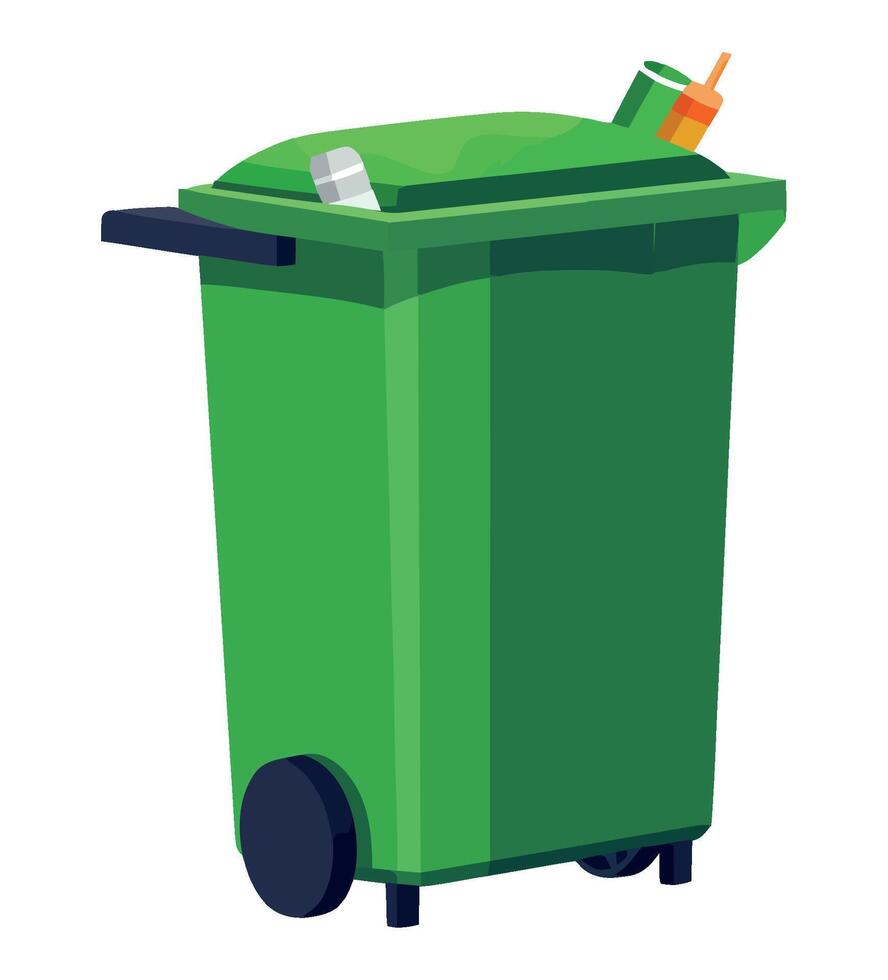 A green trash can with a bottle and a bottle of water vector