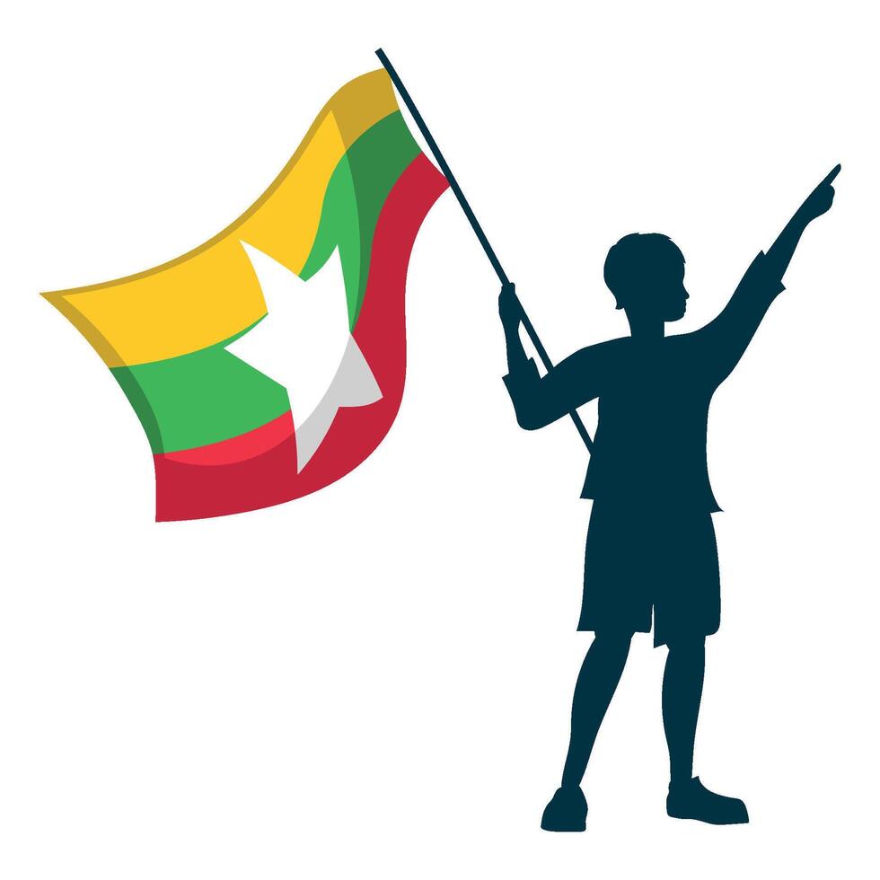 A boy holding a flag of myanmar vector
