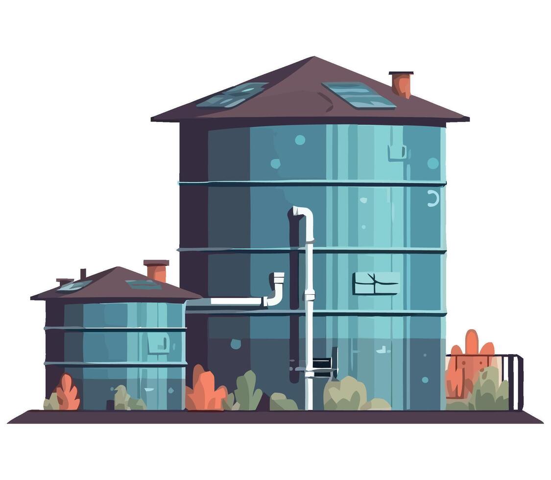 Oil tank with pipes and pipes on the side vector
