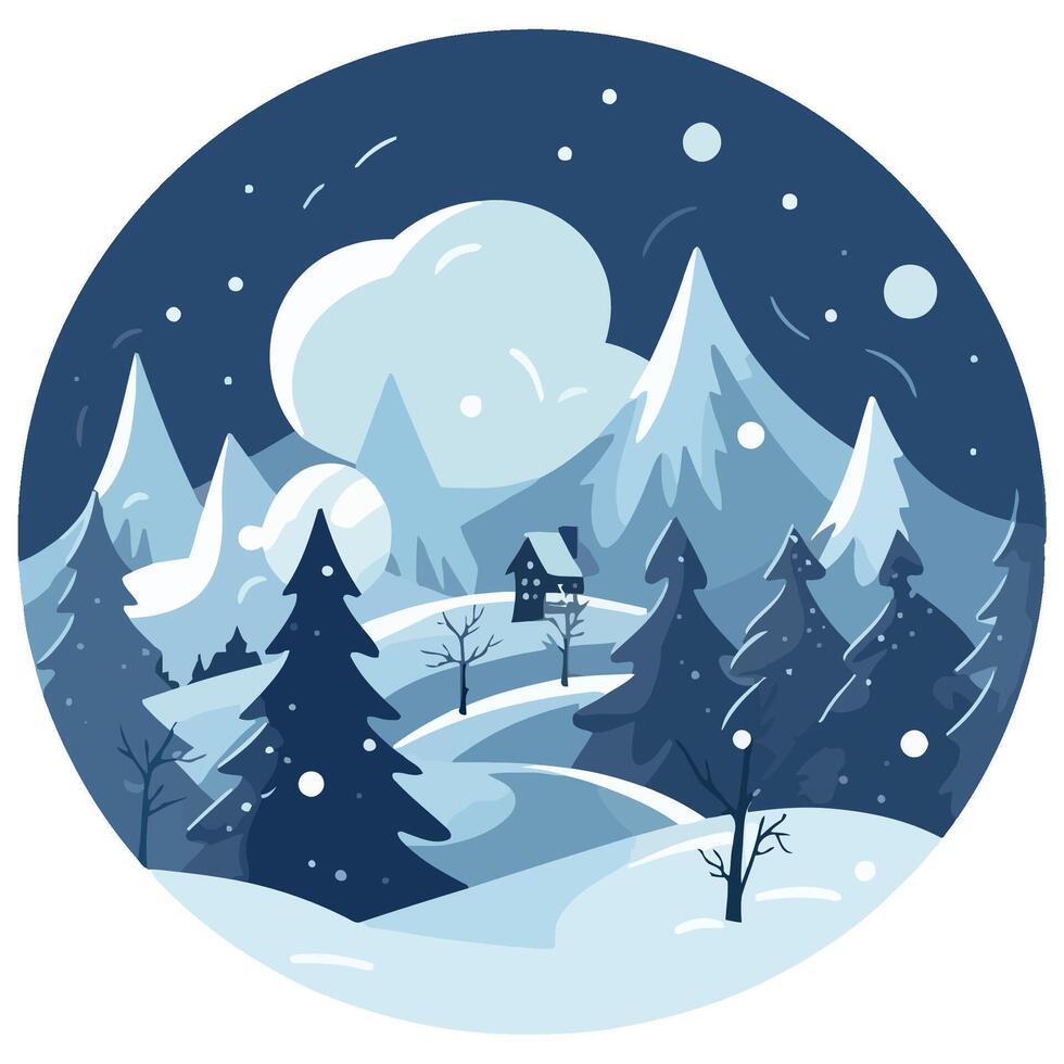 Winter landscape with snow covered mountains and trees vector