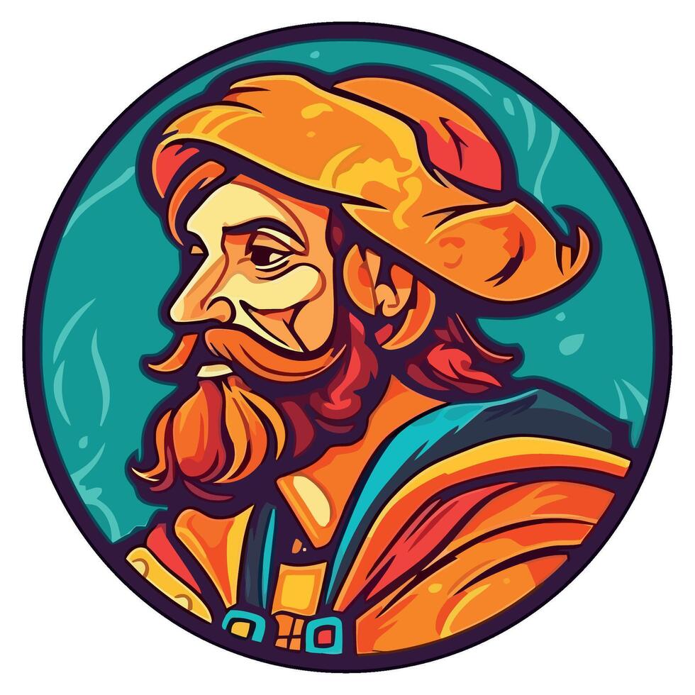 A cartoon portrait of a man with a beard and hat vector