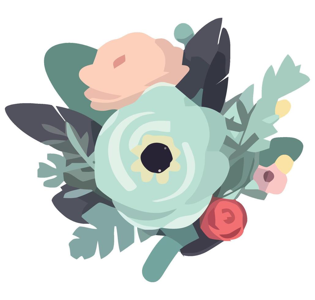 A bouquet of flowers with leaves and leaves vector