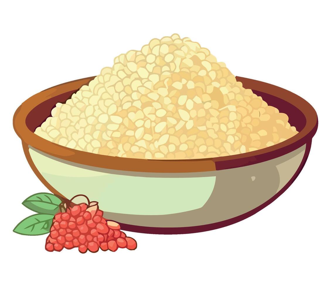 Rice in bowl with berries illustration vector