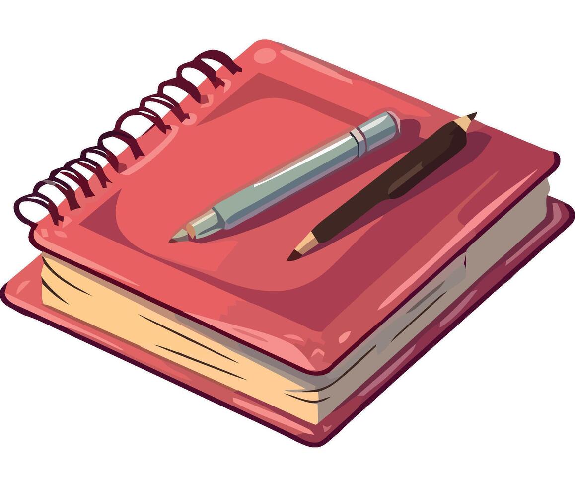 A notebook with a pen and pencil on top vector