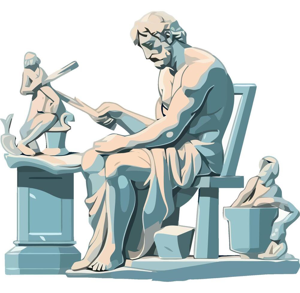 A statue of a man sitting on a chair with a book vector
