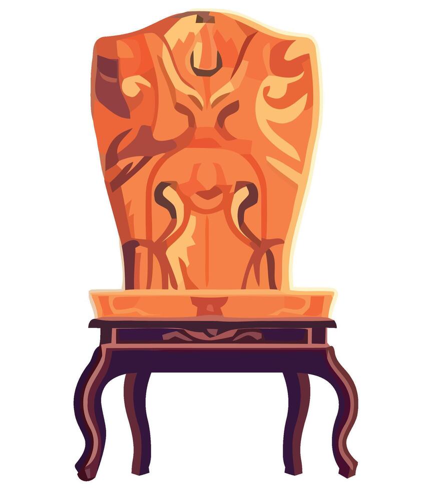 An orange chair with a carved design vector