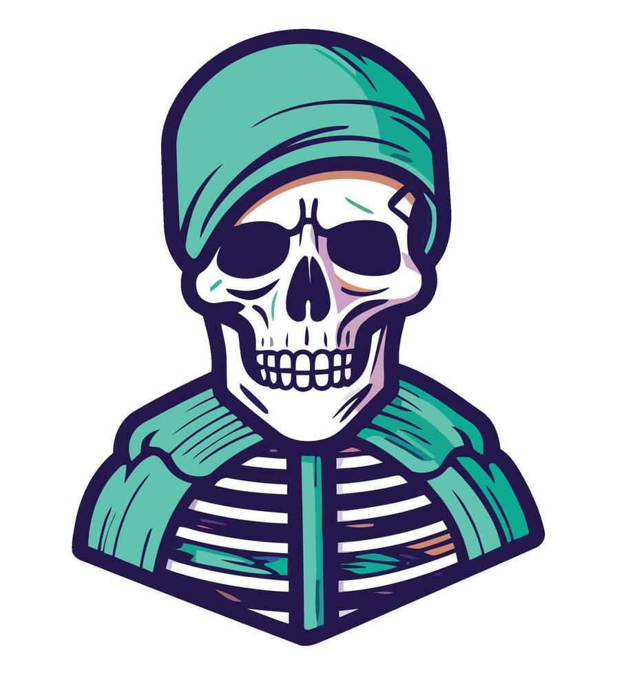 A skull wearing a green hat and a green scarf vector