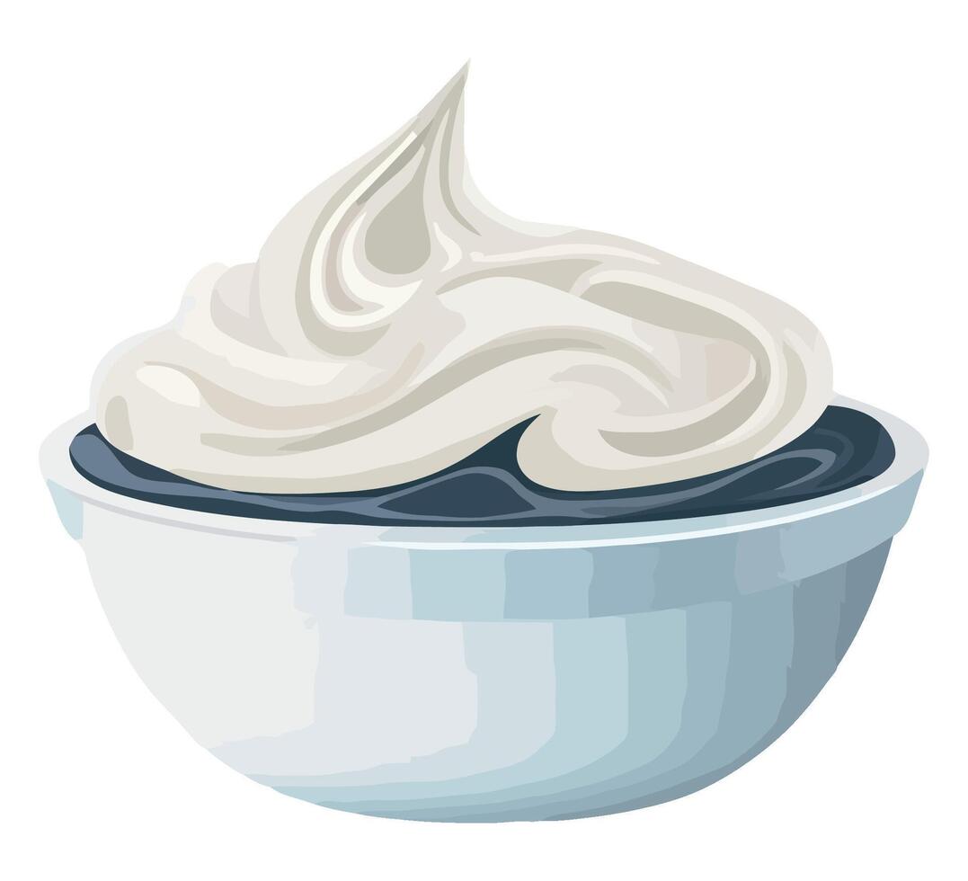 A bowl of whipped cream with a spoon vector
