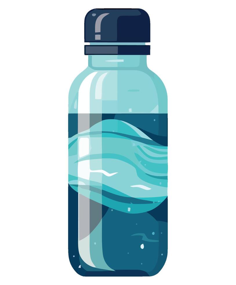 Water bottle with blue liquid and waves illustration vector