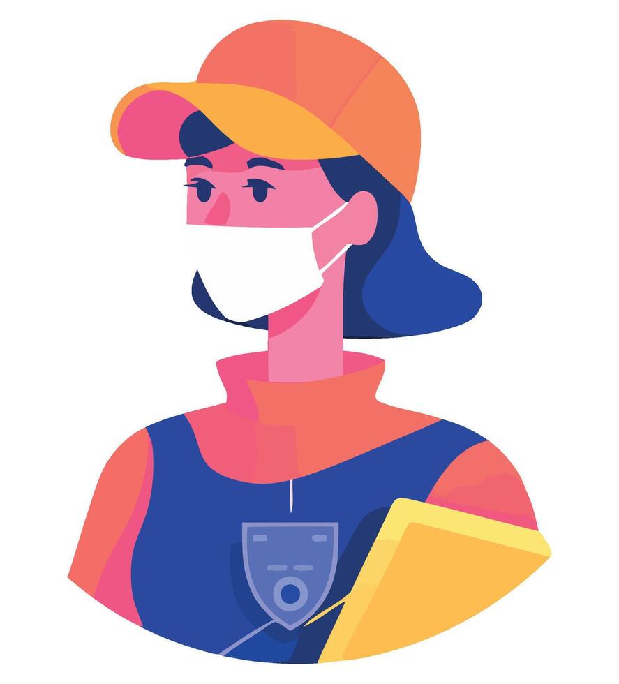A woman wearing a mask and holding a folder vector