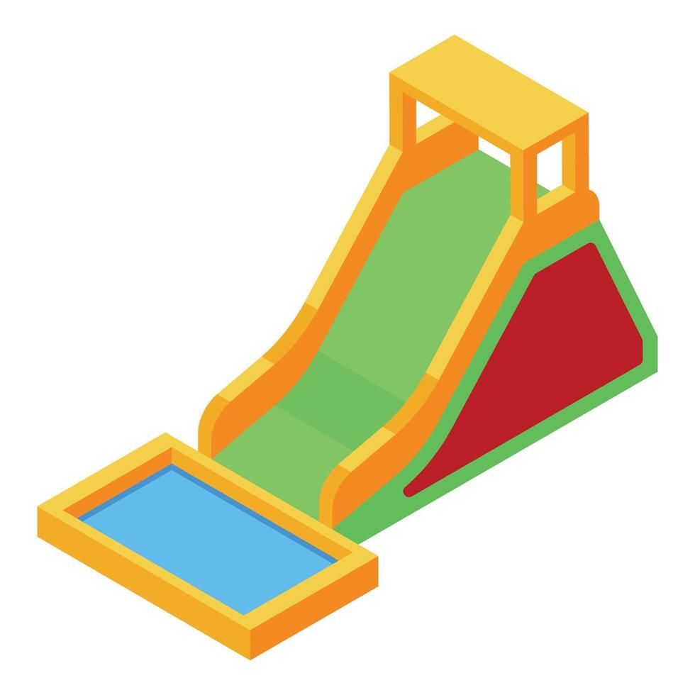 Inflatable water slide leading to small pool isometric illustration vector