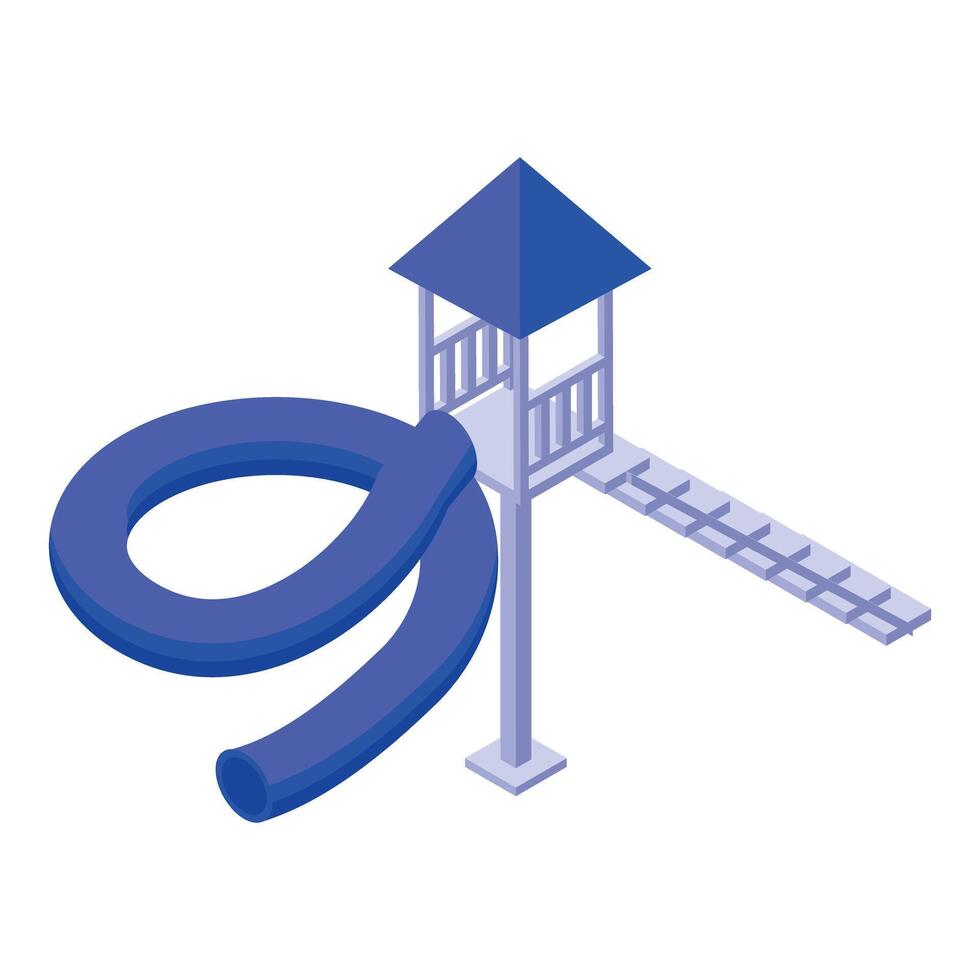 Blue waterpark slide winding down from platform vector