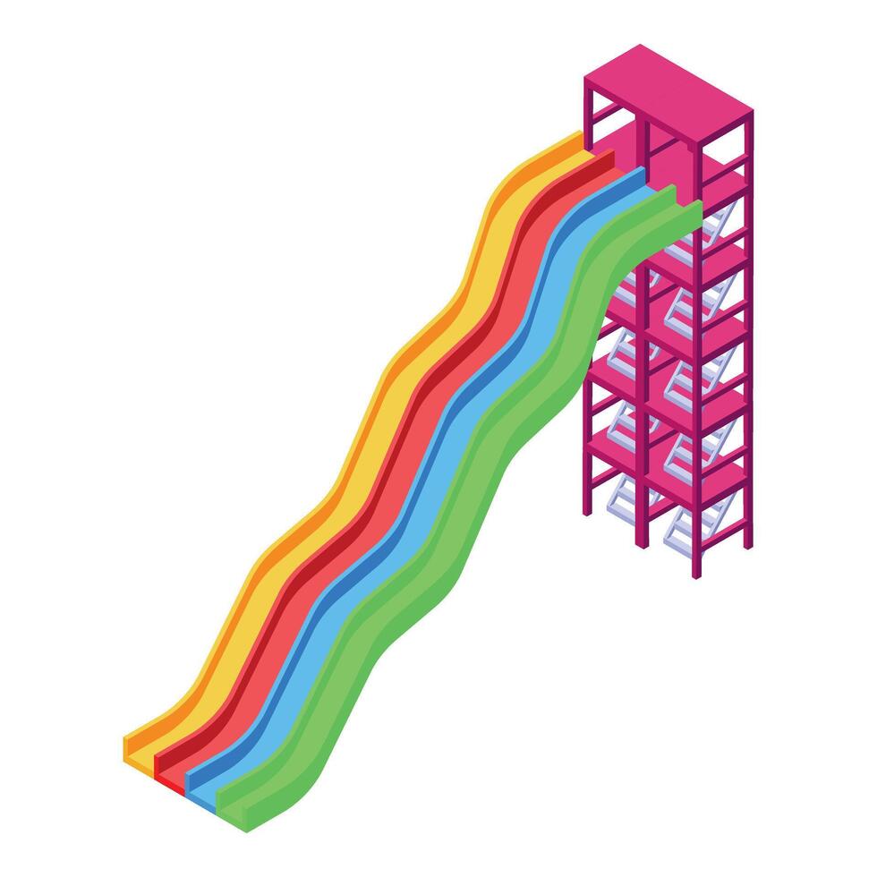 Colorful aquapark water slide starting from high platform isometric view vector