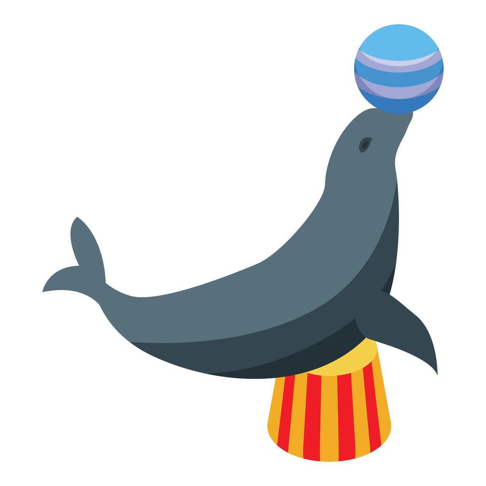 Circus seal balancing ball on nose standing on striped pedestal vector