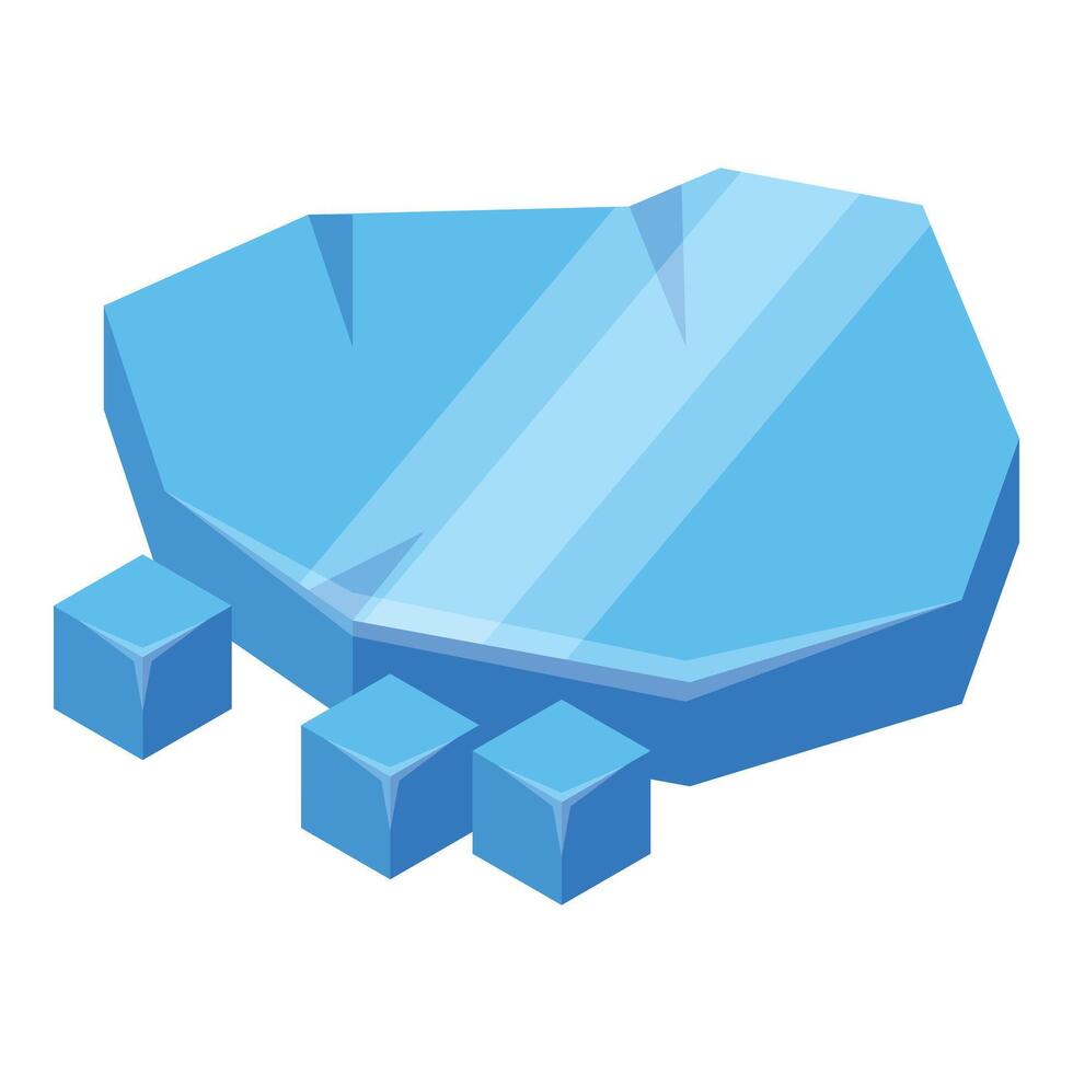 Big frozen ice block surrounded by smaller cubes isometric icon vector