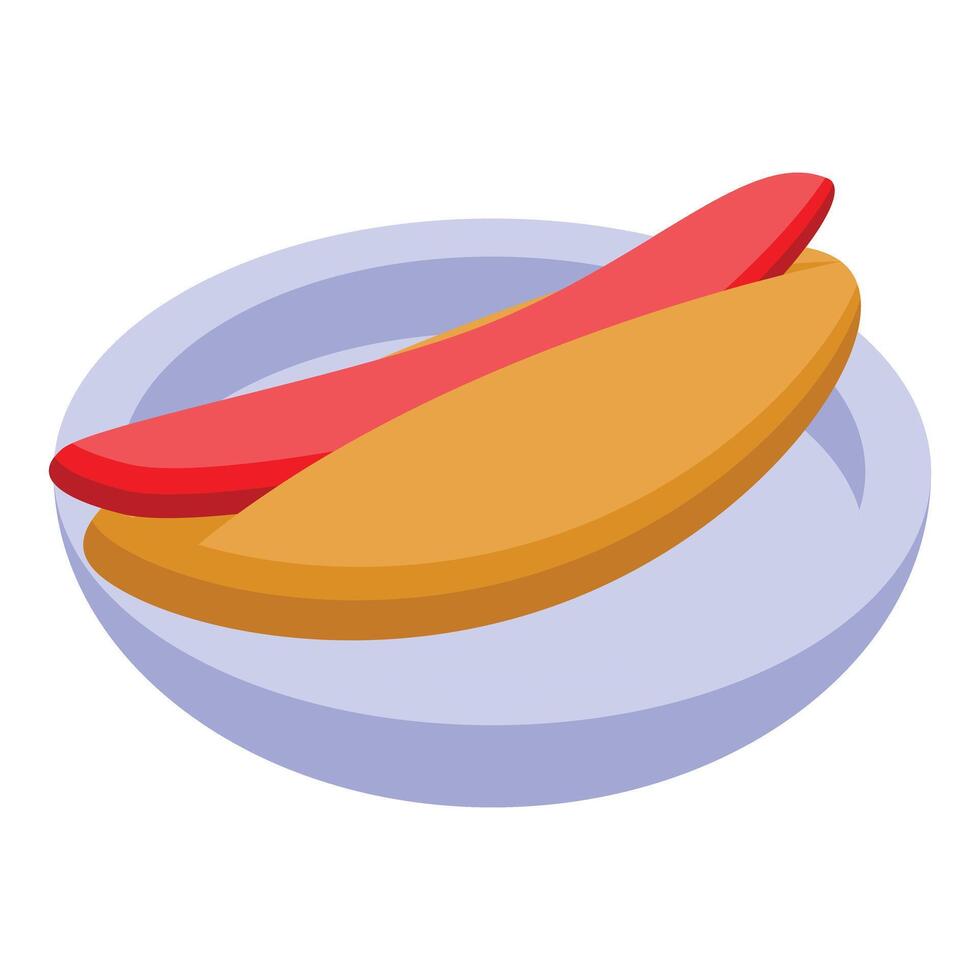 Hot dog lying on a plate isometric vector illustration