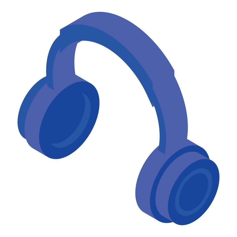 Blue headphones creating sound waves isometric icon vector