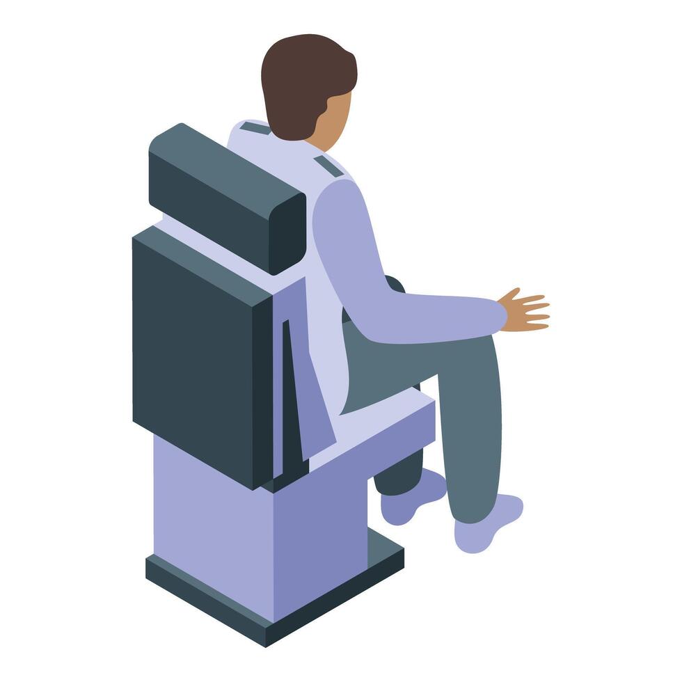 Pilot sitting in airplane cockpit seat isometric view vector