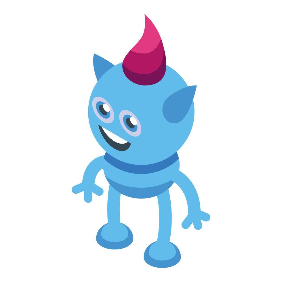 Cute blue cartoon monster smiling and having fun vector