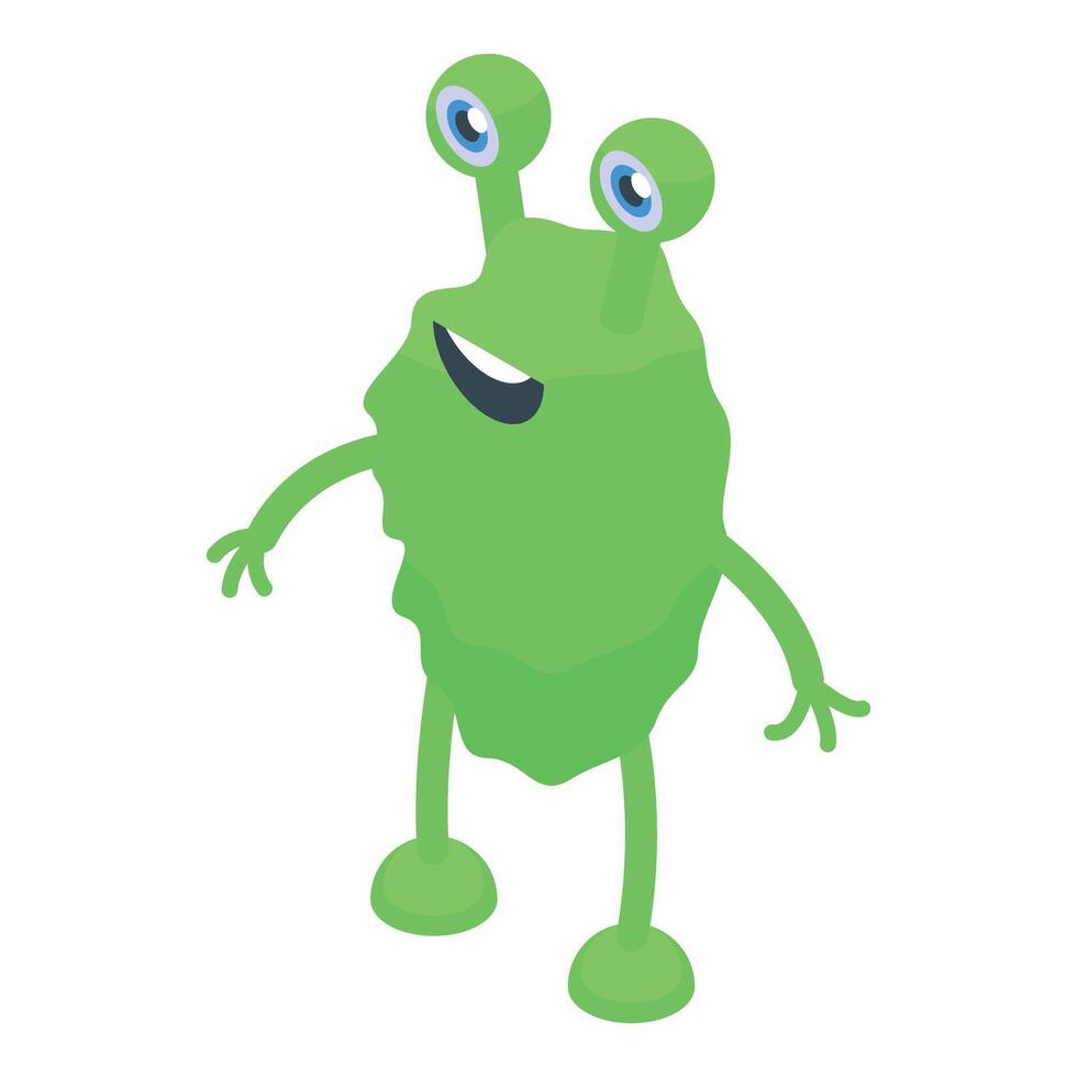 Happy green alien standing isometric character design vector
