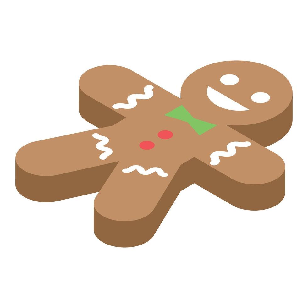 Smiling gingerbread man lying down wearing green bow tie vector
