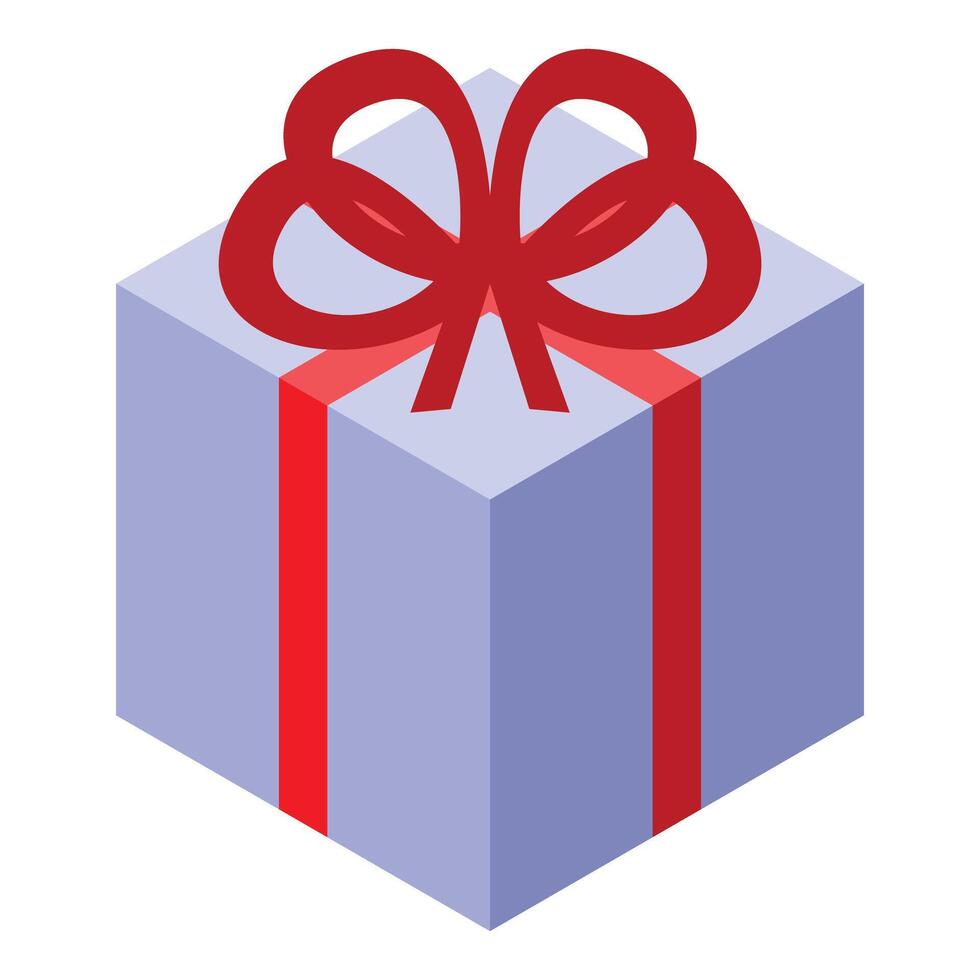 Purple gift box with red ribbon isometric icon vector