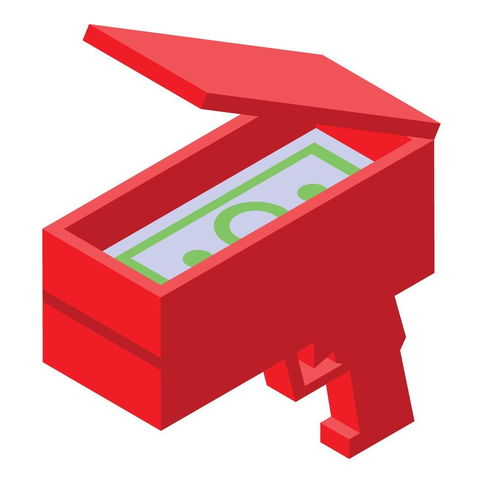Red gun shooting money banknote concept icon vector