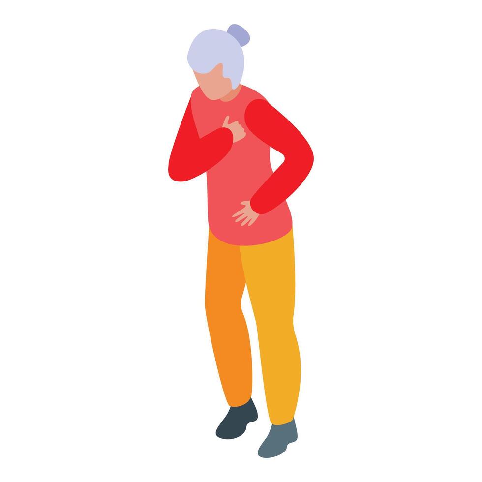 Senior woman suffering from heart attack isometric view vector