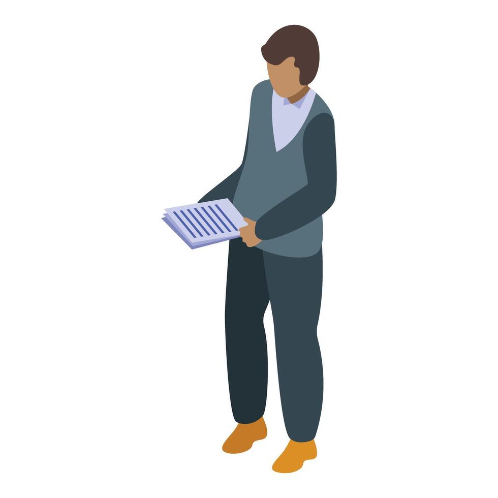 Office worker holding documents isometric icon vector