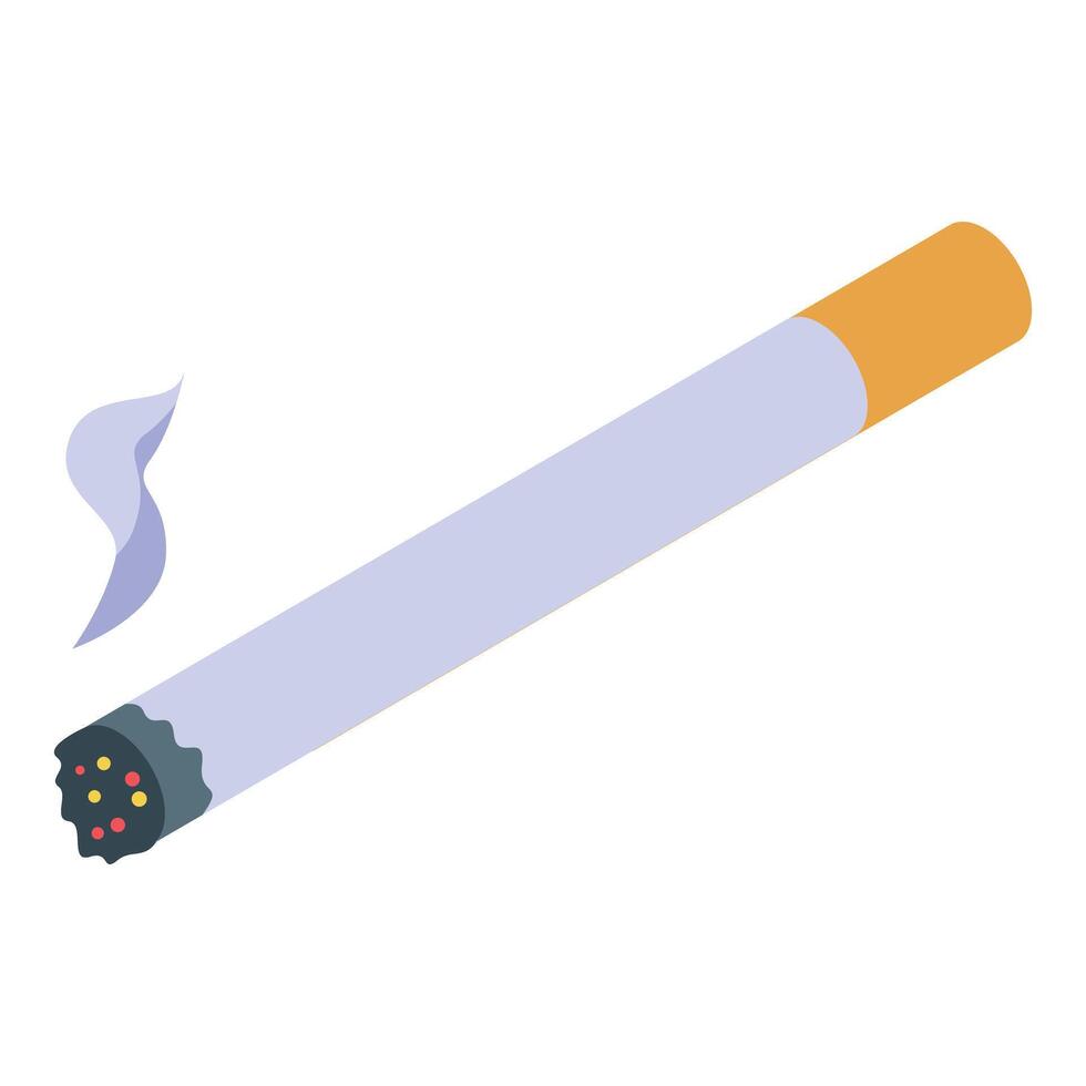 Burning cigarette releasing smoke isometric icon vector
