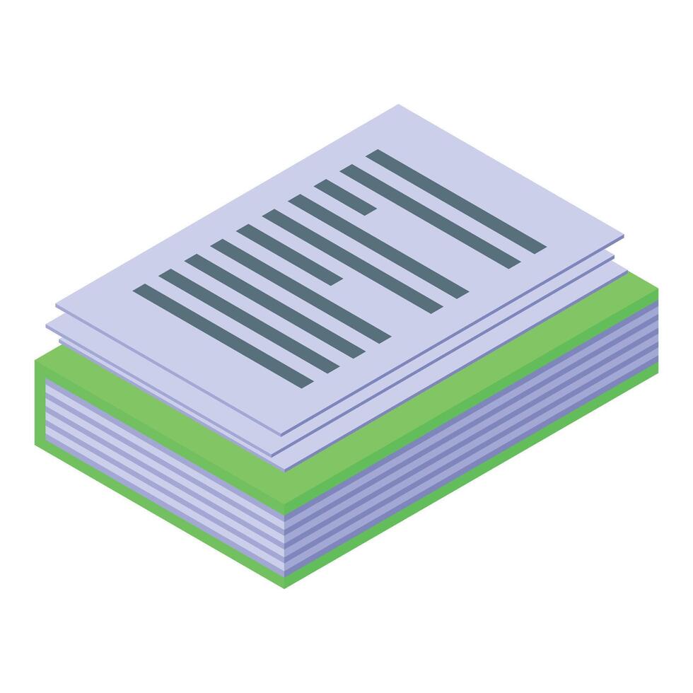 Green book containing many documents isometric icon vector