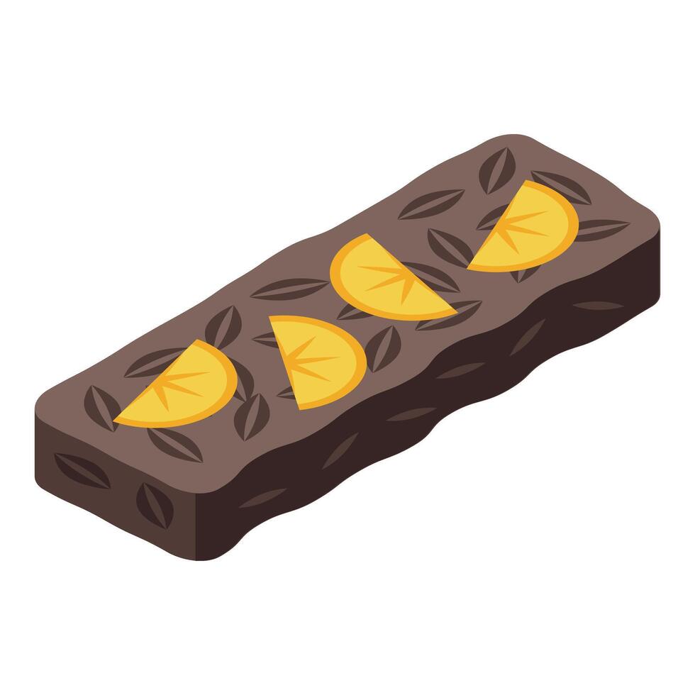 Delicious protein bar with nuts and orange slices isometric view vector