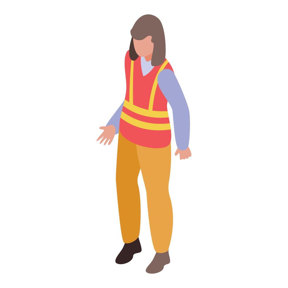 Female construction worker wearing a safety vest is gesturing vector